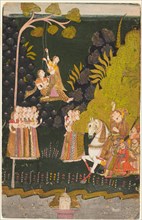Maharaja Abhai Singh, Equestrian, Watching Girls Swinging at the Teej Festival, c. 1740.