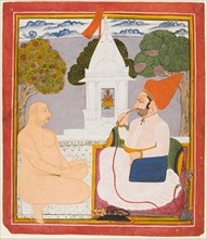 A Rathor Noble Visiting a Digambara holy man at a Vishnu Shrine, probably Baba Atmaram, c. 1760.