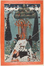 The Goddess Kali Standing upon a Mountaintop, c. 1730. Northern India, Himachal Pradesh, Pahari