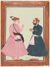 A noble, probably Raja Gaur Sen, receives another noble, c. 1700-20. India, Himachal Pradesh, Mandi
