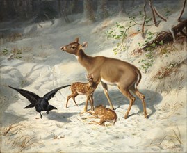 Maternal Solicitude, 1873. Arthur Fitzwilliam Tait (American, 1819-1905). Oil on wood; unframed: 49