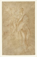 Saint John the Evangelist and an Angel; El Greco, Domenico Theotocopuli, Greek, 1541 - 1614, about 1600; Pen and pale brown