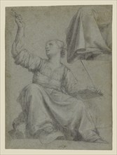 Papal Authority; Carlo Saraceni, Italian, about 1579 - 1620, 1616; Black chalk, heightened with white chalk on blue-green paper