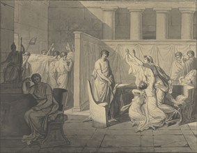 The Lictors Carrying Away the Bodies of the Sons of Brutus; Jacques-Louis David, French, 1748 - 1825, 1787; Pen and black ink