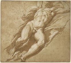 Figure Study; Parmigianino, Francesco Mazzola, Italian, 1503 - 1540, 1526–1527; Pen and brown ink, brown wash, with white