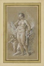 Venus and Cupid; François Boucher, French, 1703 - 1770, France; about 1750 - 1752; Black, white, red, blue, and green chalk
