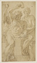 Vulcan at His Forge; Francesco Primaticcio, Italian, 1504 - 1570, about 1550; Pen and brown ink and brown wash with white