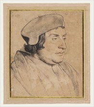 Portrait of a Scholar or Cleric; Hans Holbein the Younger, German, 1497,1498 - 1543, 1532 - 1535; Black and red chalk, pen