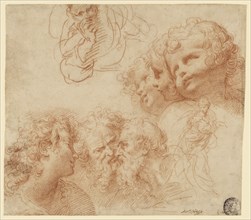 Sheet of Studies; Giulio Cesare Procaccini, Italian, Bolognese, 1574 - 1625, about 1612; Red chalk; 24 x 26.4 cm
