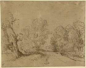 A Wooded Road; Rembrandt Harmensz. van Rijn, Dutch, 1606 - 1669, about 1650; Pen and brown ink and brown wash on paper toned