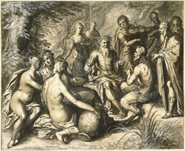 The Judgment of Midas; Hermann Weyer, German, 1596 - after 1621, 1616; Pen and black ink, black, ochre, reddish and gray washes