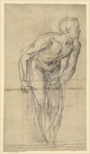 Standing Male Nude; Giovanni Battista Naldini, Italian, about 1537 - 1591, Italy; 1590; Black, red and white chalk, squared in