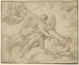Angels Bearing the Column of the Passion; Friedrich Sustris, Dutch, about 1540 - 1599, Holland; about 1580 - 1590; Pen and dark