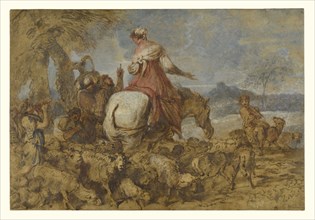 Pastoral Journey; Giovanni Benedetto Castiglione, Italian, 1609 - 1664, about 1650; Brush and brown oil paint