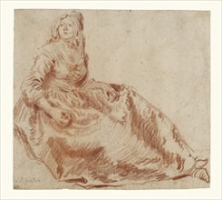 Study of a Seated Woman; Jean-Baptiste Pater, French, 1695 - 1736, about 1730; Red chalk on tan paper; 15.2 x 16.7 cm