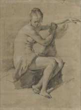 Seated Female Nude; Adriaen van de Velde, Dutch, 1636 - 1672, Holland; about 1660 - 1670; Black chalk heightened with white