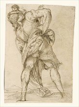 Saint Christopher; Domenico Campagnola, Italian, 1500 - 1564, about 1520 - 1525; Pen and brown ink; 33.3 x 23 cm