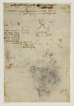 Studies for the Christ Child with a Lamb, recto, Head of an Old Man, and Studies of Machinery, verso, Leonardo da Vinci