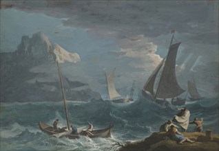 Fishing Boats in a Storm; Marco Ricci, Italian, 1676 - 1730, about 1715; Gouache on leather; 31.4 x 45.2 cm