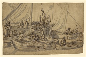 Figures on Board Small Merchant Vessels; Willem van de Velde the Elder, Dutch, 1611 - 1693, Holland; about 1650 - 1655; Pen
