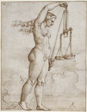 Allegory of Justice; Georg Pencz, German, 1484,1485 - 1545, Germany; 1533; Pen and brown ink over black chalk; 19.2 x 14.9 cm