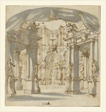The Courtyard of a Palace: Project for a Stage; Filippo Juvarra, Italian, 1678 - 1736, 1713; Pen and brown ink, gray and brown