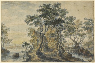 River Landscape with House on a Rocky Island; Isaac Major, Flemish , German, 1588 - after 1642, about 1620 - 1630; Watercolor