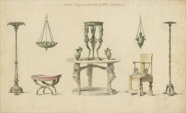 Vases, Furniture, and Objects Discovered at Herculaneum; Pierre-Adrien Pâris, French, 1745 - 1819, France; 1777; Pen and black