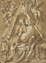 Mars and Venus; Abraham Bloemaert, Dutch, 1564 - 1651, about 1592; Pen and brown ink, brown wash, white heightening over traces