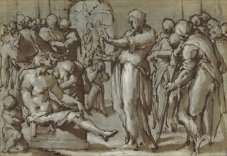 Raising of the Son of the Widow of Naim, recto, Madonna and Child with Saints, verso, Giovanni Battista Naldini, Italian,
