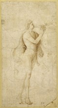 Satyr Playing an Aulos; Bernardo Parentino, Italian, 1437 - 1531, Italy; about 1480 - 1490; Pen and brown ink; 20.2 x 10.3 cm