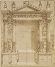 Design for an Altar; Baldassare Peruzzi, Italian, 1481 - 1536, Italy; about 1527; Black chalk, pen and brown ink and brown wash