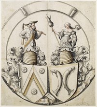 Stained-Glass Design for a Married Couple; Hieronymus Lang, Swiss, active 1541 - 1582, Switzerland; 1553; Pand and black ink