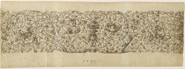 Design for a Frieze of Grapevines; Virgil Solis, German, 1514 - 1562, Germany; 1537; Pen and black ink, horizontal stylus