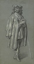 A Young Man Standing; Govaert Flinck, Dutch, 1615 - 1660, Netherlands; about 1658; Black and white chalk on blue paper