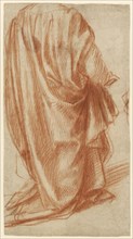 Drapery Study, recto, Study of a Nude Man, verso, Andrea del Sarto, Italian, 1486 - 1530, Italy; about 1517; Red chalk