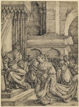 Esther before Ahasuerus; Frans Crabbe van Espleghem, Flemish, about 1480 - 1552, about 1525; Pen and dark brown ink, with
