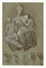 Charity and Studies of Entablatures, recto, Frieze of Putti, verso, Paolo Farinati, Italian, 1524 - 1606, Italy; about 1580