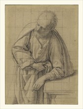 Saint Joseph Leaning on a Table; Sassoferrato, Giovanni Battista Salvi, Italian, 1609 - 1685, about 1650; Black chalk
