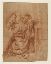Study for the Virgin Kneeling; Tanzio da Varallo, Italian, about 1575,1580 - 1632,1633, Italy; about 1625; Red chalk on pink