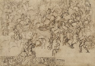 Battle Scene; Girolamo Genga, Italian, 1467 - 1551, Italy; about 1525; Pen and brown ink; 14 x 20.2 cm, 5 1,2 x 7 15,16 in