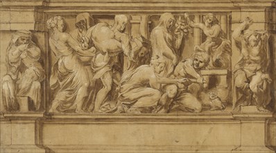 Design for a Frieze with Worshippers Bringing Sacrificial Offerings; Lelio Orsi, Italian, 1511 - 1587, Italy; about 1555; Pen