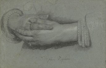 Study of a Woman's Hands; Cornelis Jansen van Ceulen, Cornelius Jonson, British, 1593 - 1661, Netherlands; 1646; Black