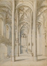 Interior of a Gothic Church; Paul Juvenal the Elder, German, 1579 - 1643, Germany; 1629; Pen and brown ink, blue and gray wash