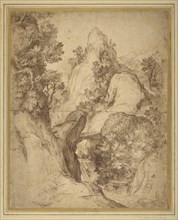 Rocky Landscape with a Waterfall; Girolamo Muziano, Italian, 1528 ? - 1592, about 1570 - 1575; Pen and brown ink; 48.1 x 38.6