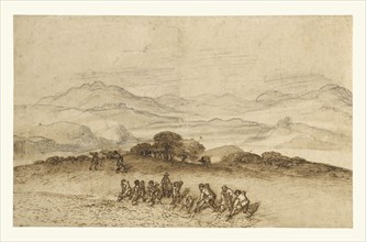 Landscape in Latium with Farm Laborers; Claude Lorrain, Claude Gellée, French, 1604 or 1605 ? - 1682, France; about 1660