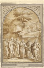 Christ and the Canaanite Woman; Bagnacavallo, Bartholomeo Ramenghi, Italian, 1484 - 1542, Italy; about 1530; Black chalk, pen