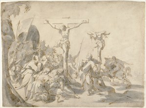 The Crucifixion; Hans von Aachen, German, 1552 - 1615, about 1587; Pen and brown ink and gray wash, heightened with white