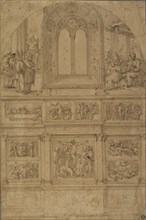 Project for a Wall Decoration; Perino del Vaga, Piero Buonaccorsi, Italian, 1501 - 1547, about 1522; Pen and brown ink, brush