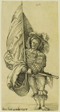 A Standard Bearer; Sebald Beham, German, 1500 - 1550, 1519; Pen and black ink; 18.1 × 9.5 cm, 7 1,8 × 3 3,4 in